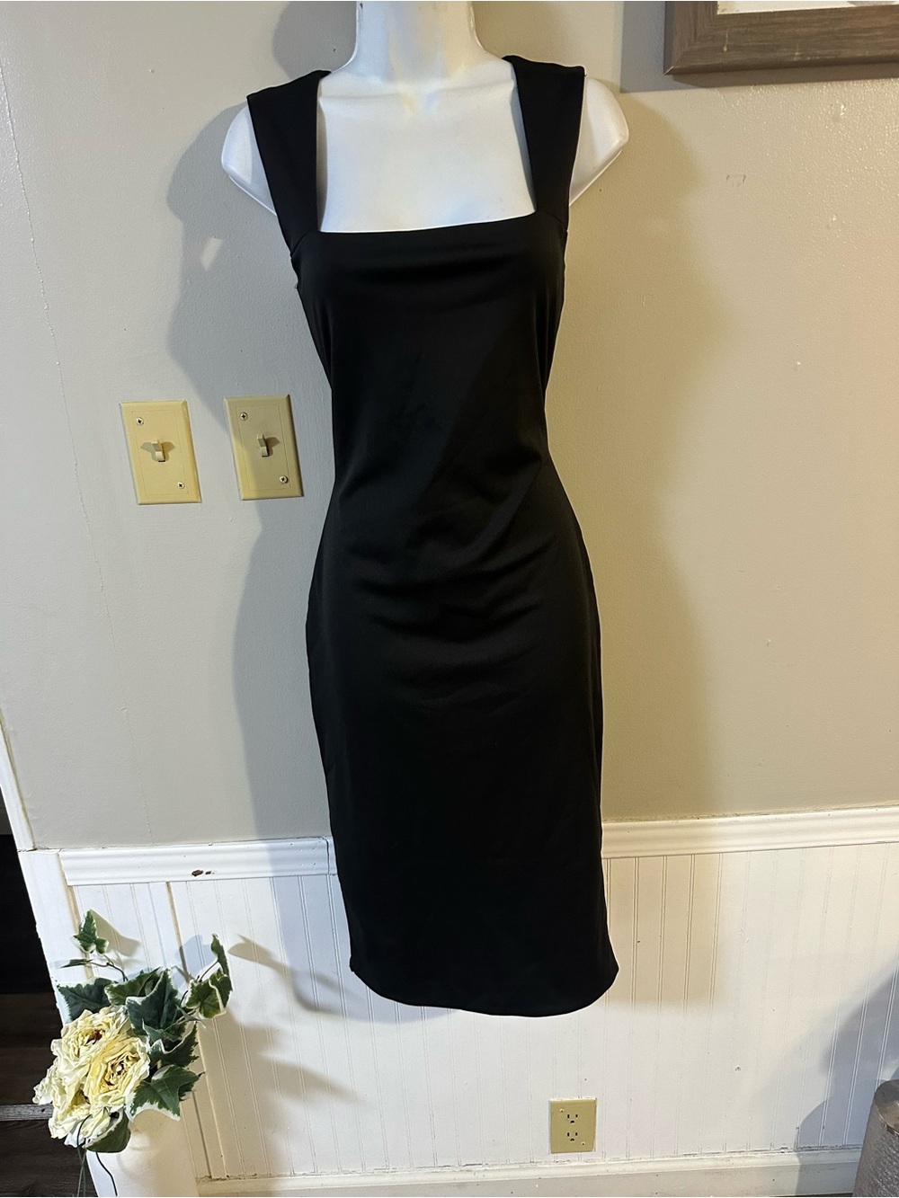 Fashion Nova Black Square Neck Midi Dress